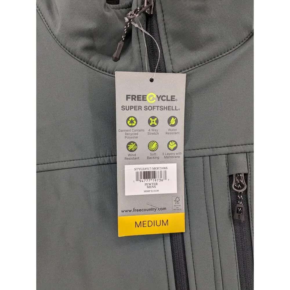 Free Country Freecycle Full Zipper Jacket M 38 40 Gray‎ Pewter Super Softshell